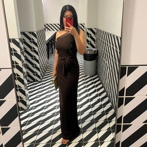 Vintage Laundry Women’s One-Shoulder Brown Evening Gown, size 0 Petite